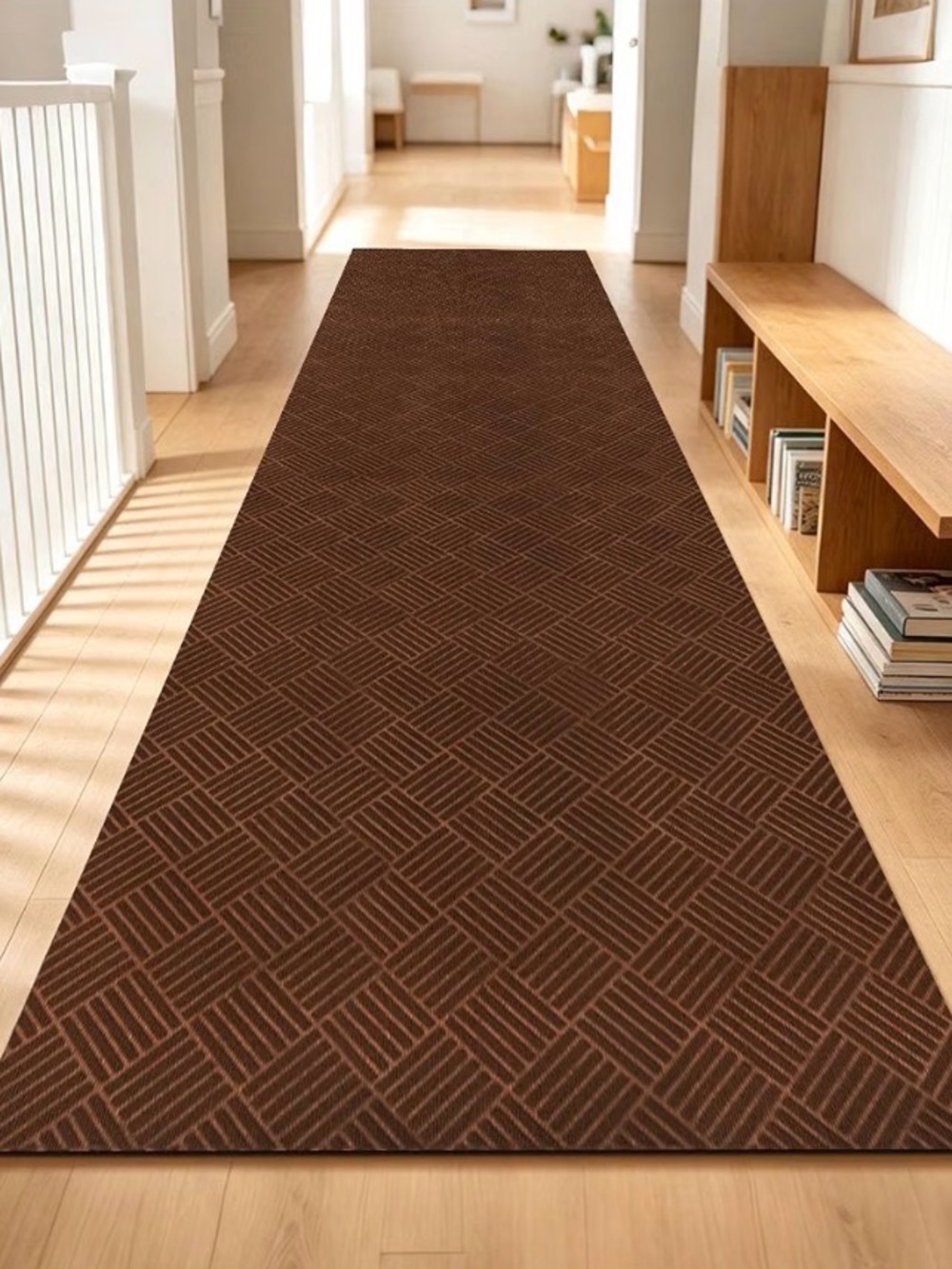 Brown Geometric Hallway Runner Rug 3x15